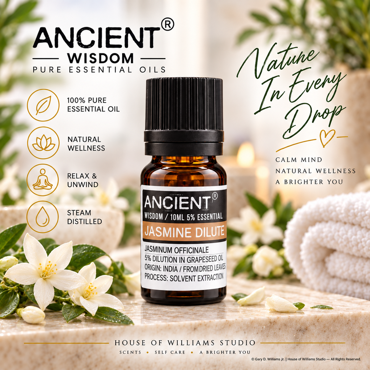 10 ml Jasmine Dilute Essential Oil