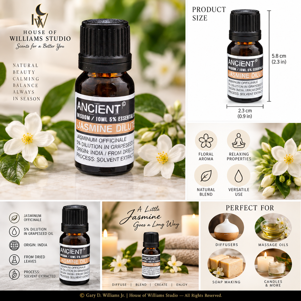10 ml Jasmine Dilute Essential Oil